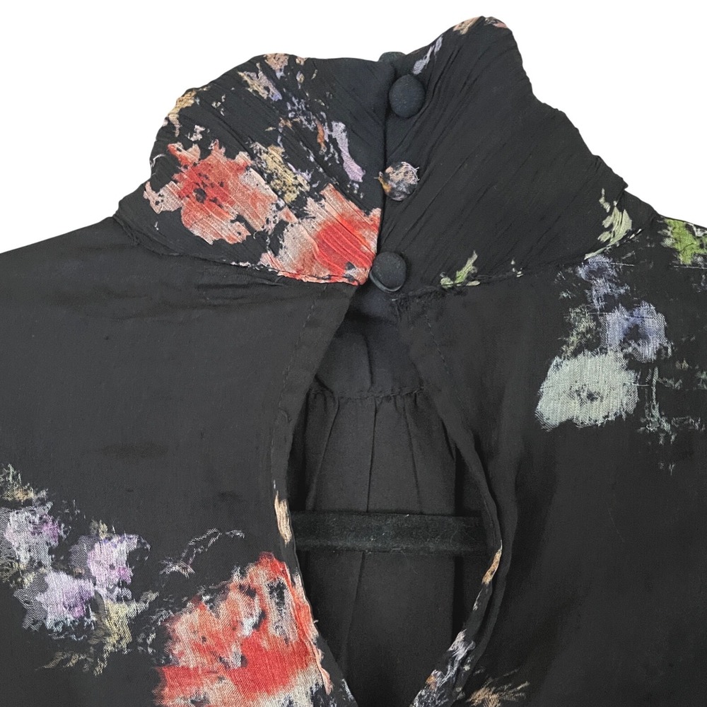 BHLDN Lior Long‎ Sleeve Turtleneck Chiffon Mini Dress Black Floral Print XXS NWT - Picture 11 of 15